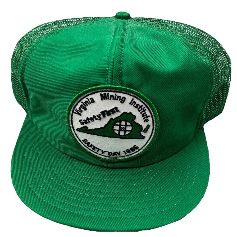 Vintage Louisville MFG Trucker Hat Cap Snap Back Green Patch USA Coal Mining 80s